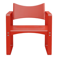 Bright red chair with a smooth, minimalist design and a modern silhouette. Perfect for vibrant decor.