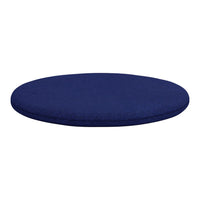 Navy blue round cushion with a smooth texture, perfect for adding a pop of color to any seating area.