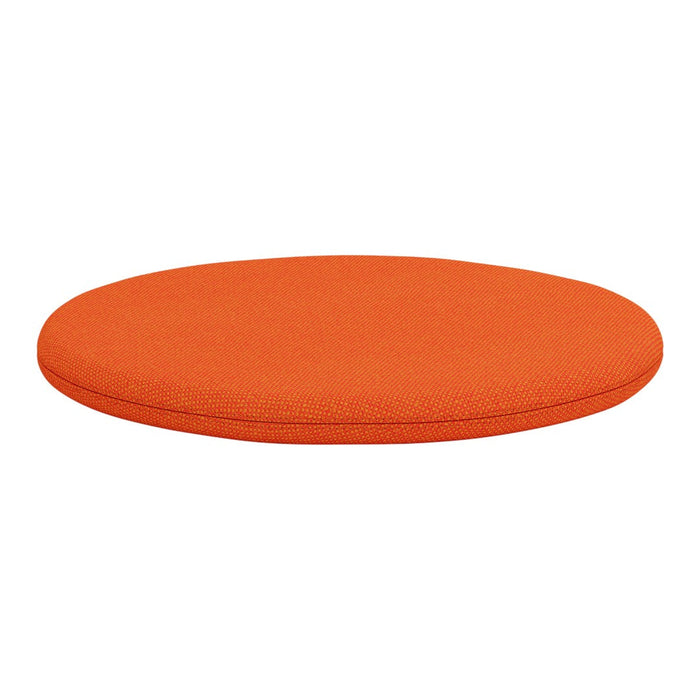 Bright orange round cushion with a smooth texture, perfect for adding a pop of color to any space.