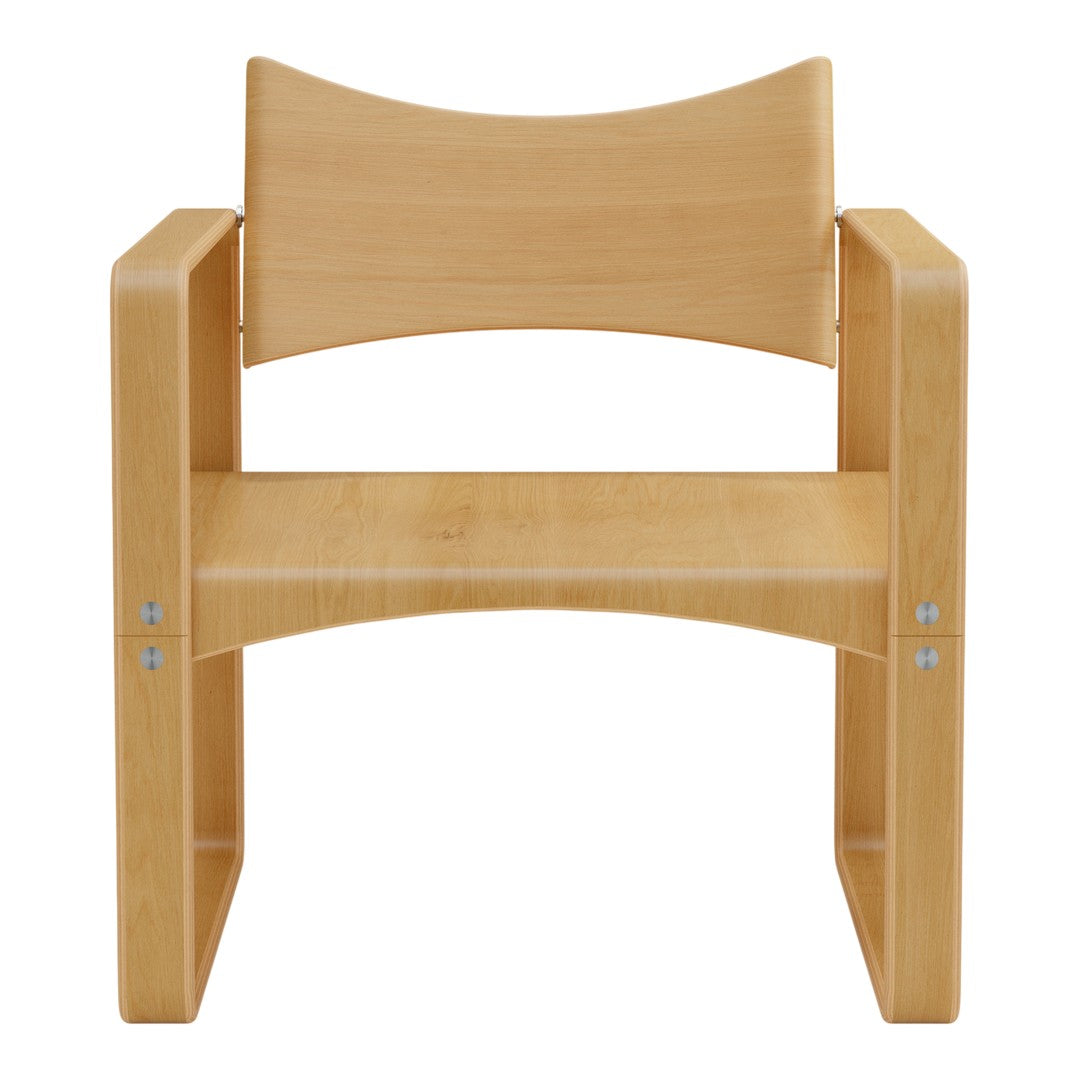 Natural wood chair with smooth, light beige finish and simple, modern design. Clean lines and minimalist style.