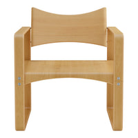 Natural wood chair with smooth, light beige finish and simple, modern design. Clean lines and minimalist style.