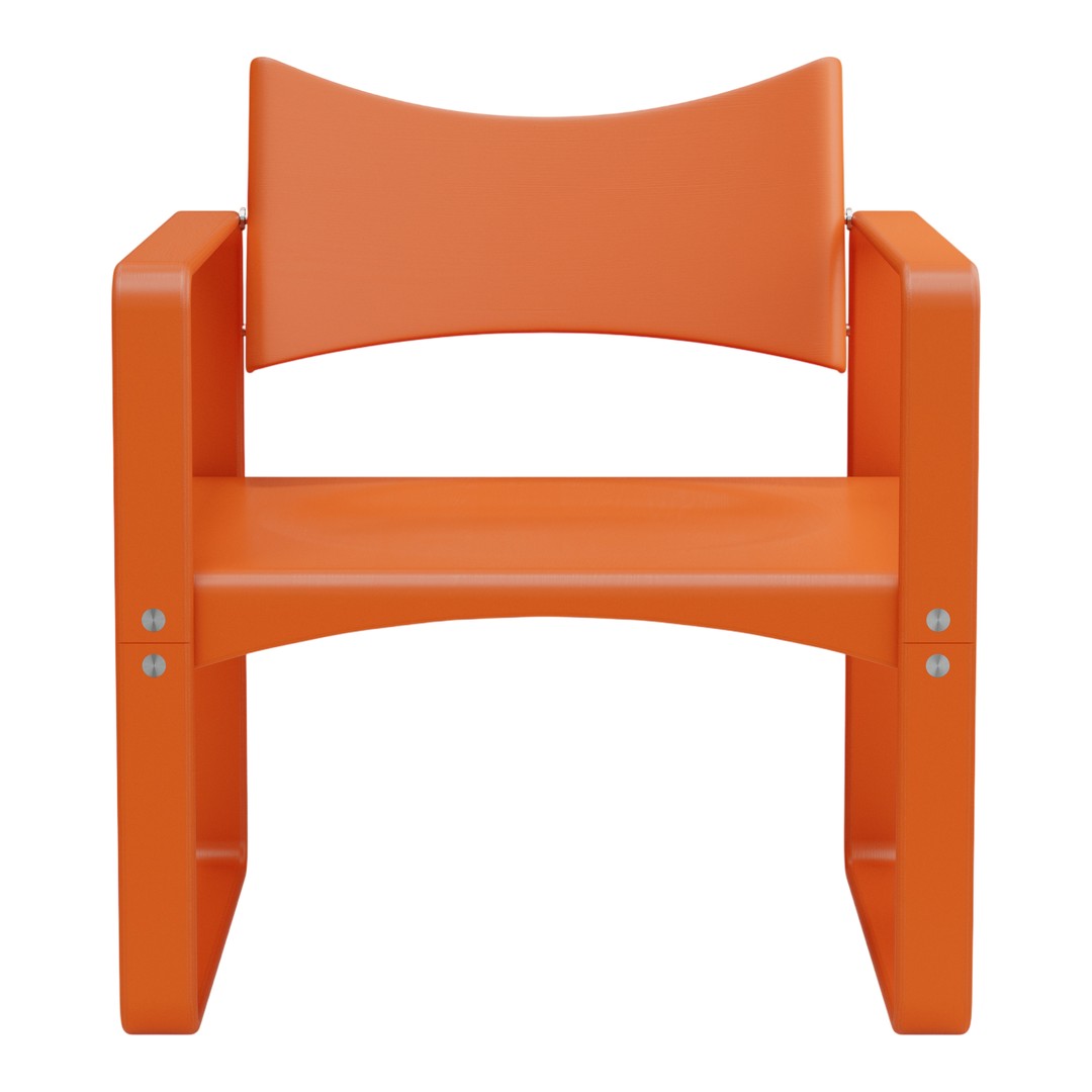 Vibrant orange outdoor chair with a sleek, modern design and minimalistic pattern. Perfect for patio seating.