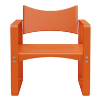 Vibrant orange outdoor chair with a sleek, modern design and minimalistic pattern. Perfect for patio seating.