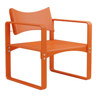 Modern orange chair with a sleek minimalist design and smooth surface. Ideal for stylish and vibrant decor.