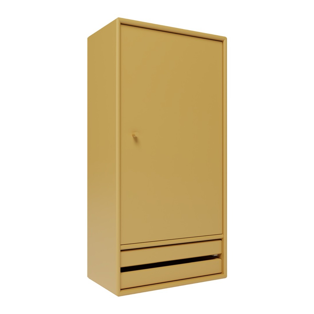 Yellow wardrobe with a sleek, minimalist design and a single drawer at the bottom. Perfect for modern decor.
