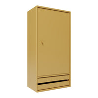 Yellow wardrobe with a sleek, minimalist design and a single drawer at the bottom. Perfect for modern decor.