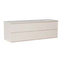 Light beige storage dresser with four spacious drawers and a smooth top surface. Minimalist design for any decor.