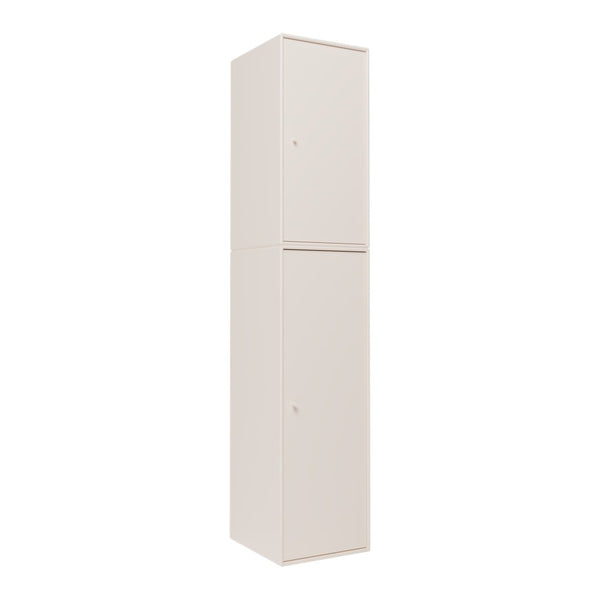 Tall two-door cabinet in sleek cream color with a smooth, matte finish. Minimalist design, ideal for any modern space.