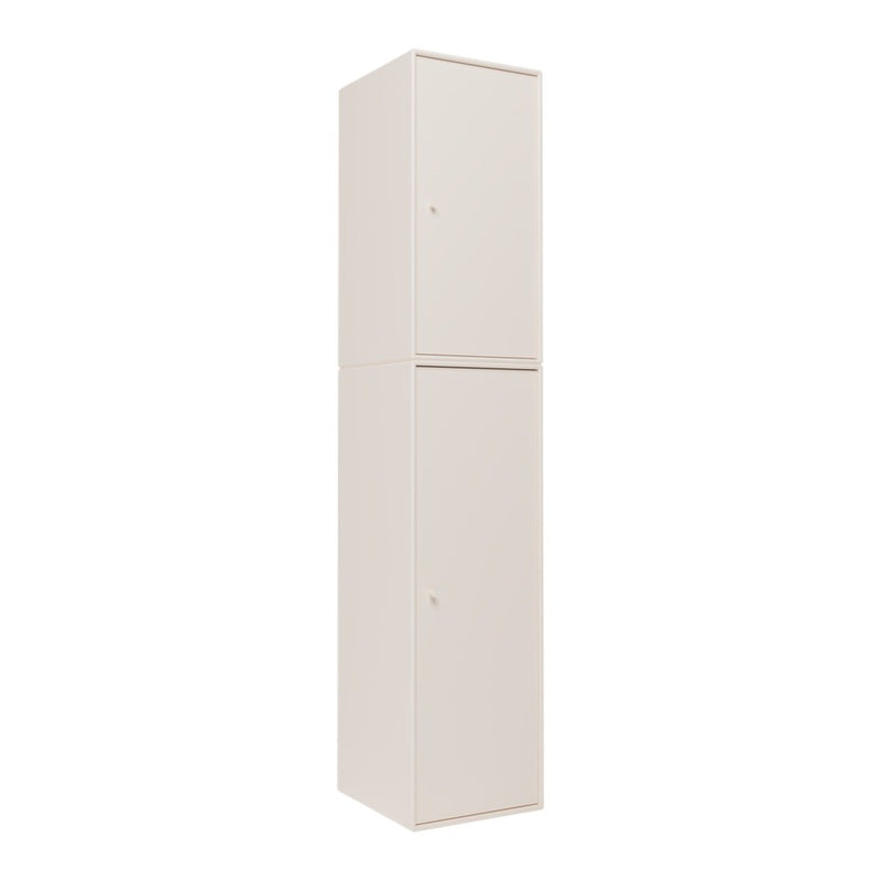 Tall two-door cabinet in sleek cream color with a smooth, matte finish. Minimalist design, ideal for any modern space.