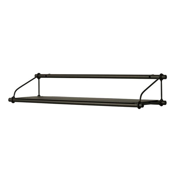 Black industrial-style wall shelf with a sleek matte finish and clean, minimalistic lines. Perfect for modern decor.