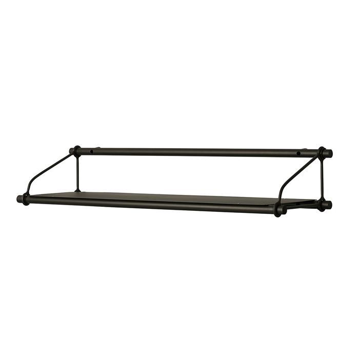 Black industrial-style wall shelf with a sleek matte finish and clean, minimalistic lines. Perfect for modern decor.