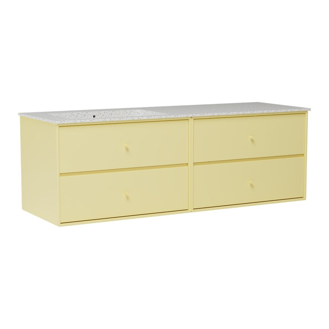 Stylish yellow dresser with a light gray top and smooth, minimalist design. Perfect for modern decor.