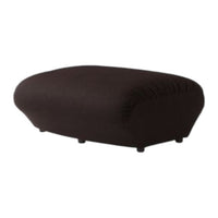Black upholstered ottoman with smooth contours and subtle textured seam detailing. Perfect for modern decor.