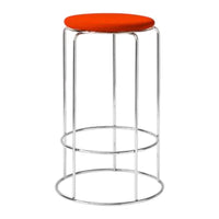 Modern chrome stool with a vibrant orange cushioned seat, featuring a minimalist design and sleek lines.