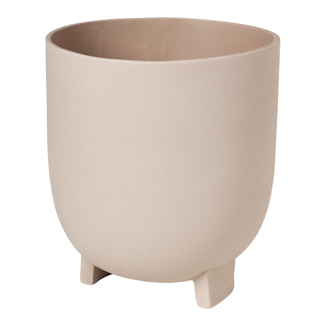 Beige ceramic planter with smooth, matte finish and simple, rounded design. Ideal for modern decor.