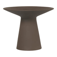 Brown minimalist side table with a smooth, matte finish and a contemporary geometric shape.