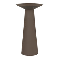 Brown, sleek, and modern pedestal bird feeder with a minimalist design and smooth finish. Perfect for outdoor decor.