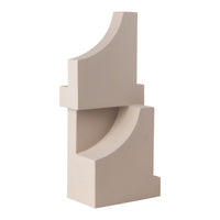 Beige geometric sculpture with curved and angular shapes, showcasing modern minimalistic design.