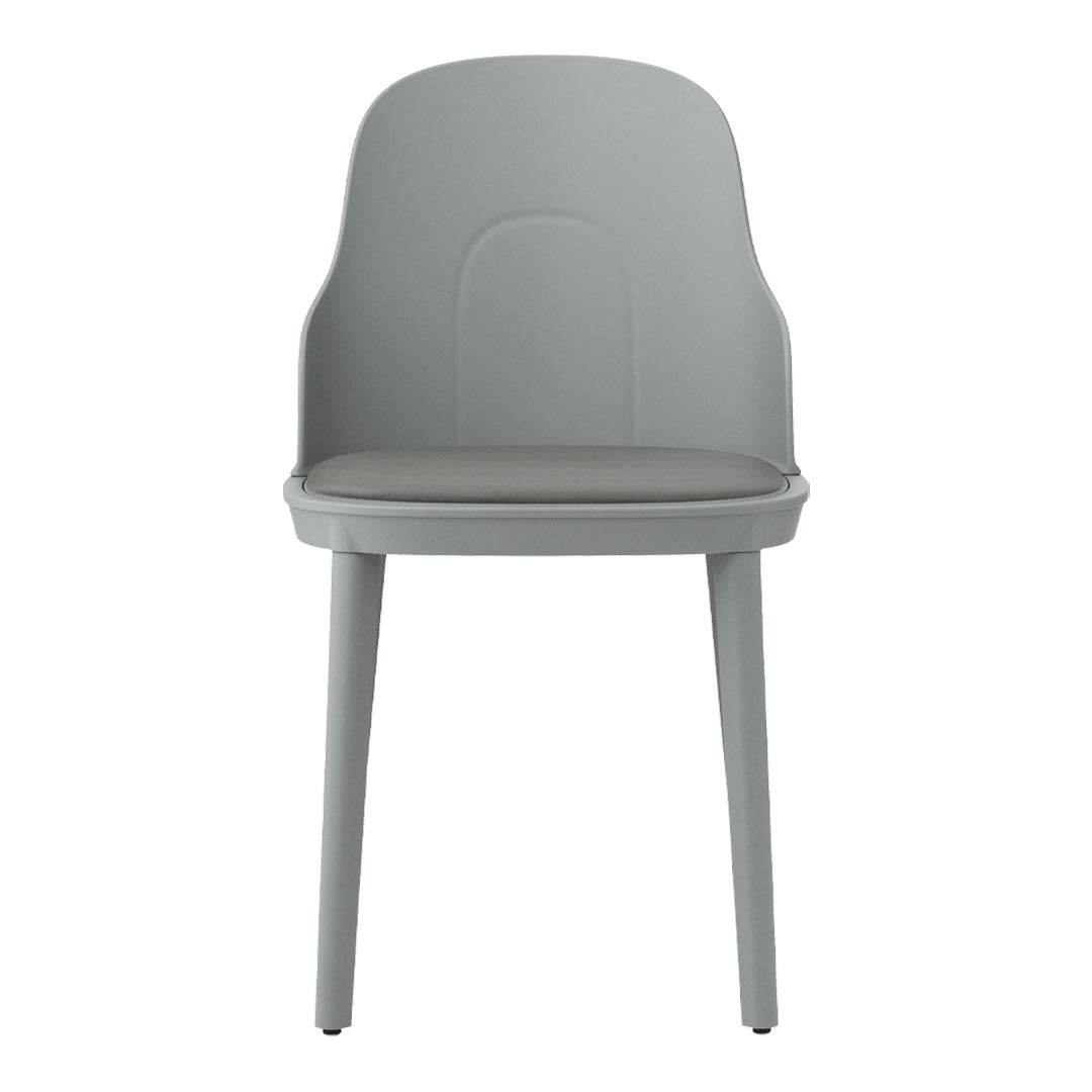 Modern gray chair with a smooth finish and a comfortable gray cushioned seat. Ideal for contemporary decor.