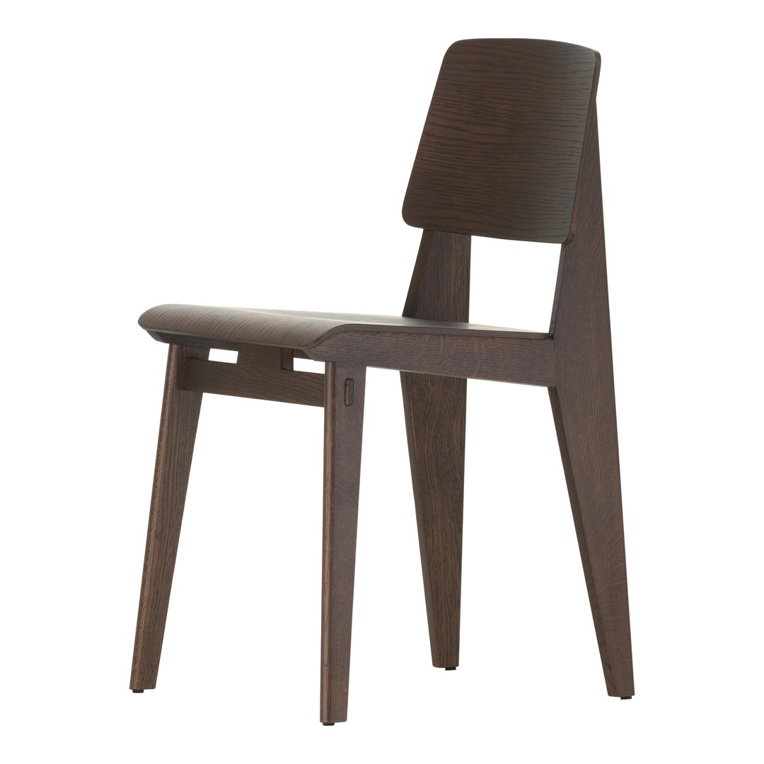 Dark wood chair with a sleek design, featuring a smooth, solid finish and minimalist lines. Perfect for modern decor.