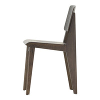 "Contemporary dark wood chair with a sleek, minimalist design and smooth, clean lines."