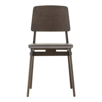 "Stylish dark brown wooden chair with textured horizontal patterns on the seat and backrest, perfect for any decor."