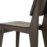 Dark wood chair with a sleek, minimalist design, showcasing rich brown tones and smooth, clean lines.