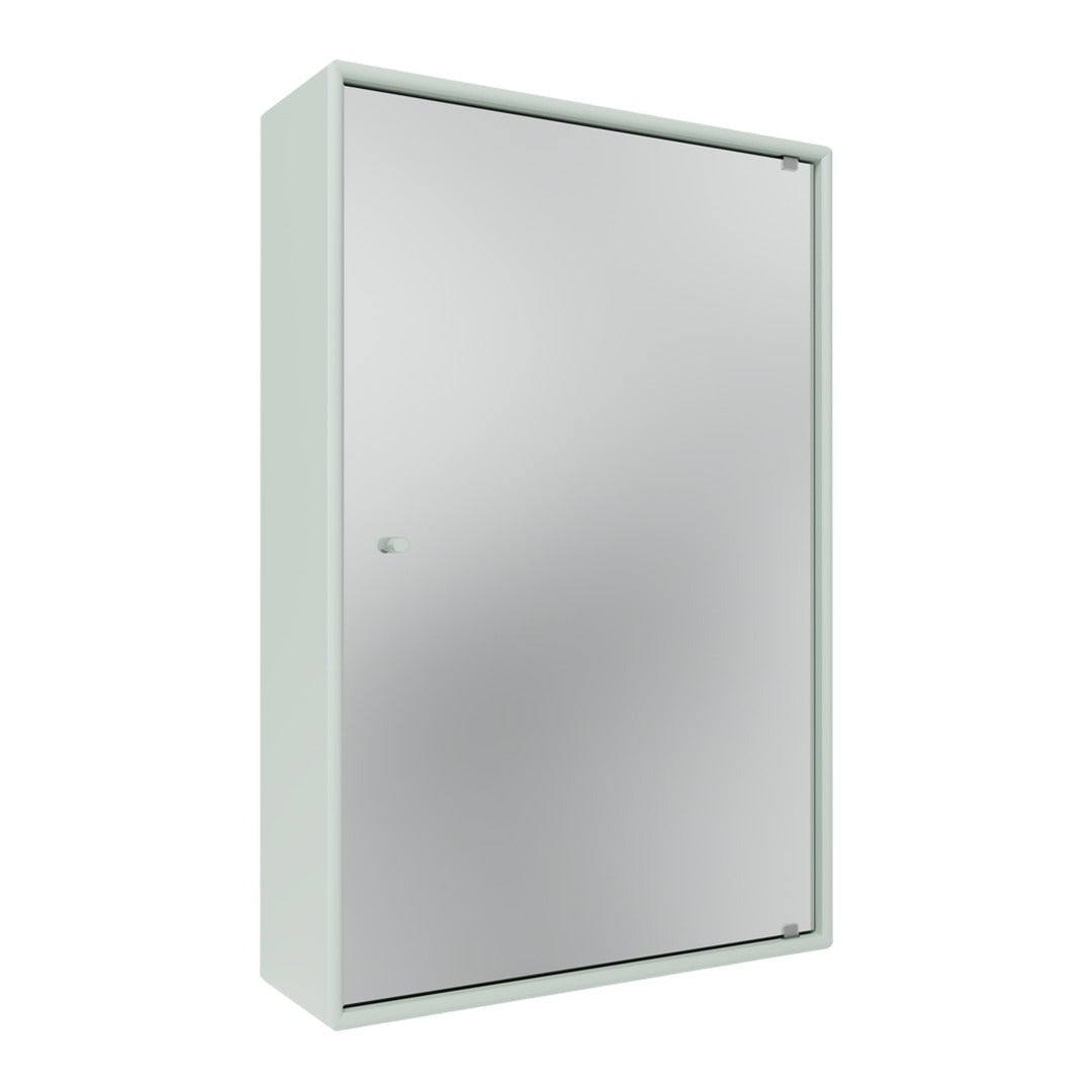 Light gray wall cabinet with a sleek, reflective mirror front and minimalist design. Perfect for modern interiors.