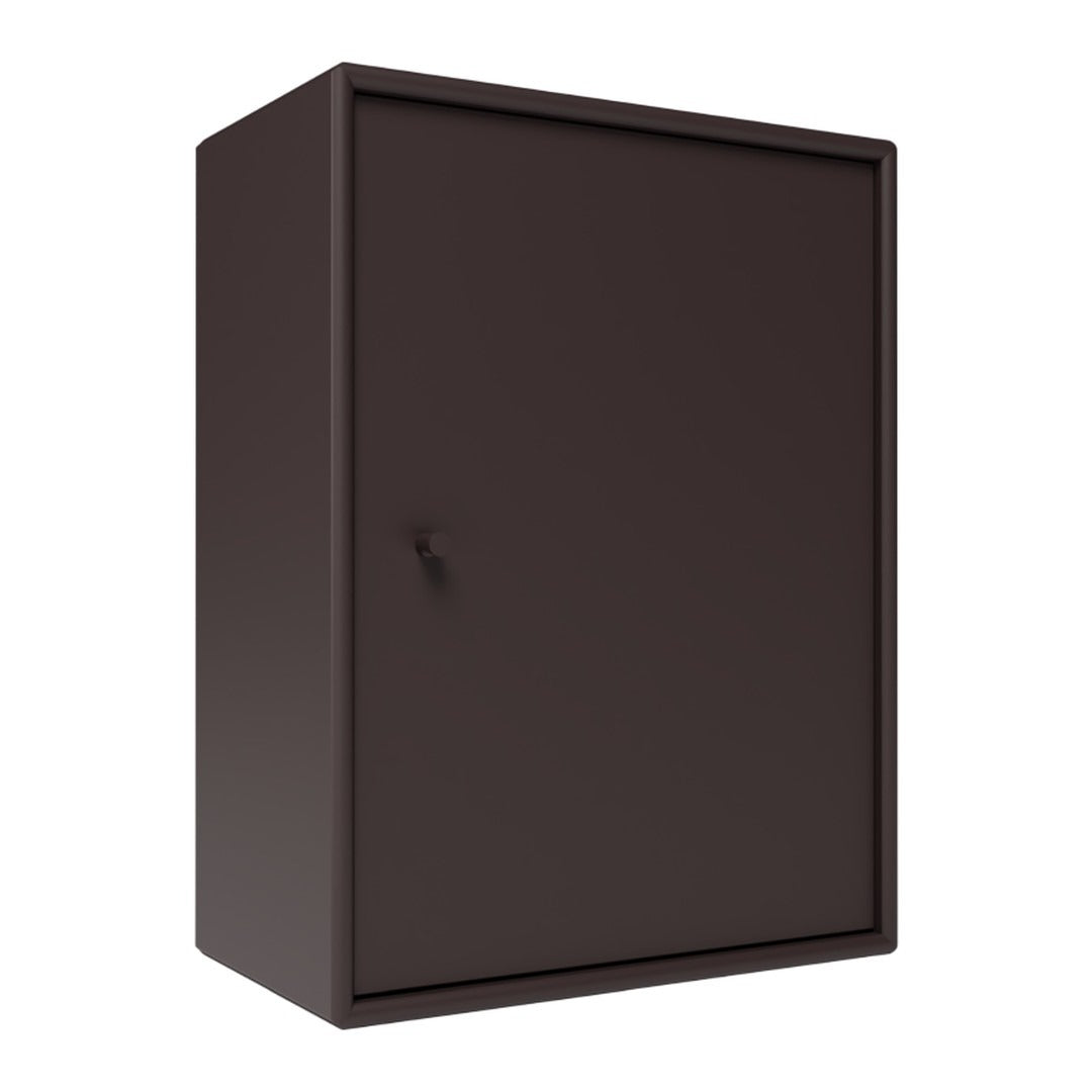 Dark brown metal cabinet with a smooth, matte finish and minimalist design. Perfect for modern interiors.