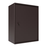 Dark brown metal cabinet with a smooth, matte finish and minimalist design. Perfect for modern interiors.