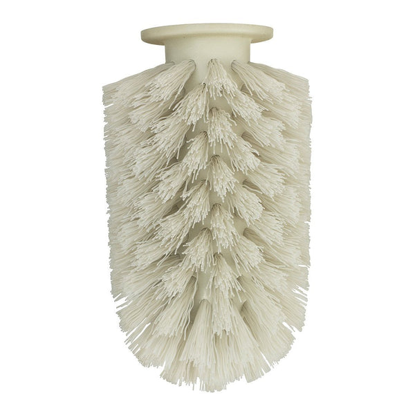 White bristle brush with a unique spiral pattern, designed for effective cleaning and scrubbing.