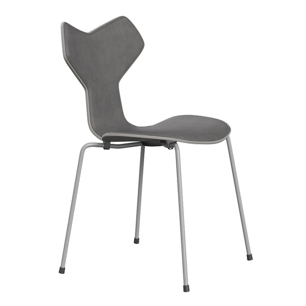 Gray modern chair with unique butterfly back design and sleek metal legs, perfect for contemporary decor.