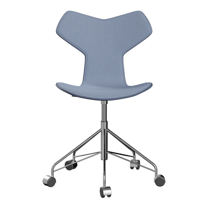 Light blue ergonomic office chair with a sleek design and chrome base, perfect for modern workspaces.