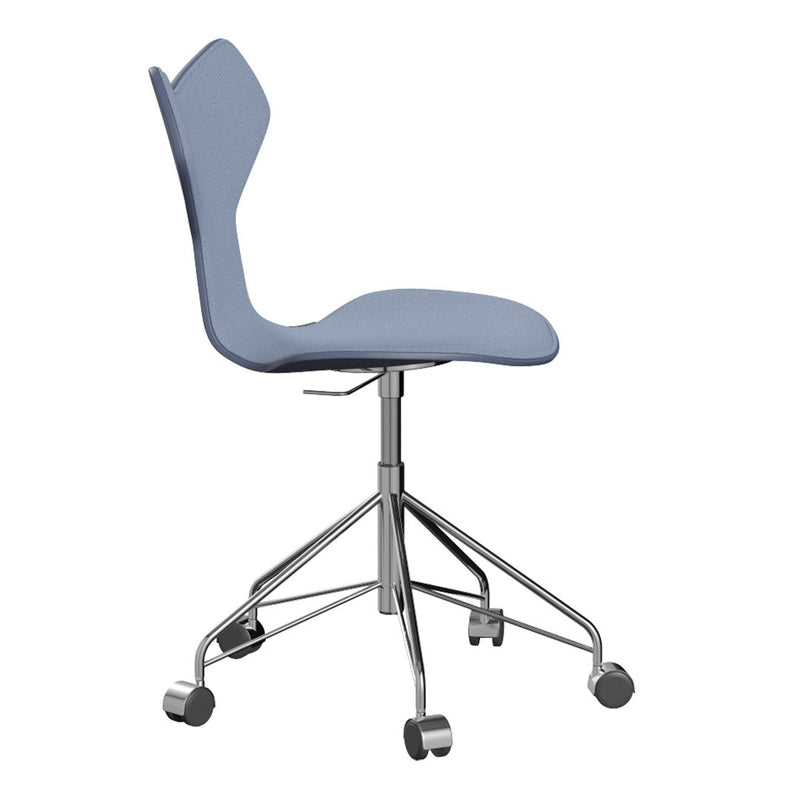 Light blue ergonomic desk chair with a sleek chrome base and smooth, modern lines. Perfect for contemporary workspaces.