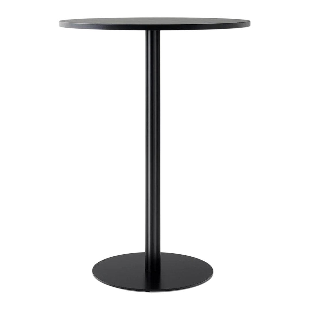 Sleek black round bar table with a minimalist design and smooth, glossy finish. Perfect for modern interiors.