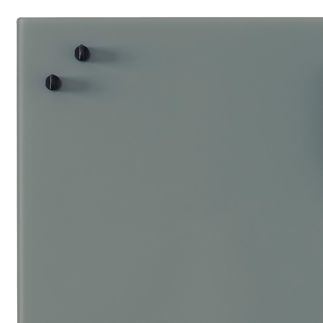 Sleek matte gray surface with two black knobs, perfect for modern décor.