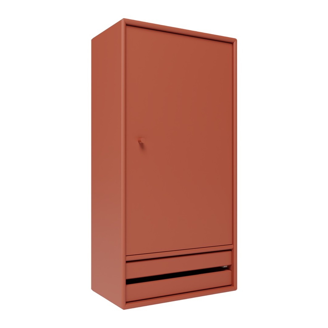 Terracotta cabinet with a smooth finish and minimalist design, featuring a sleek front door and storage drawer.