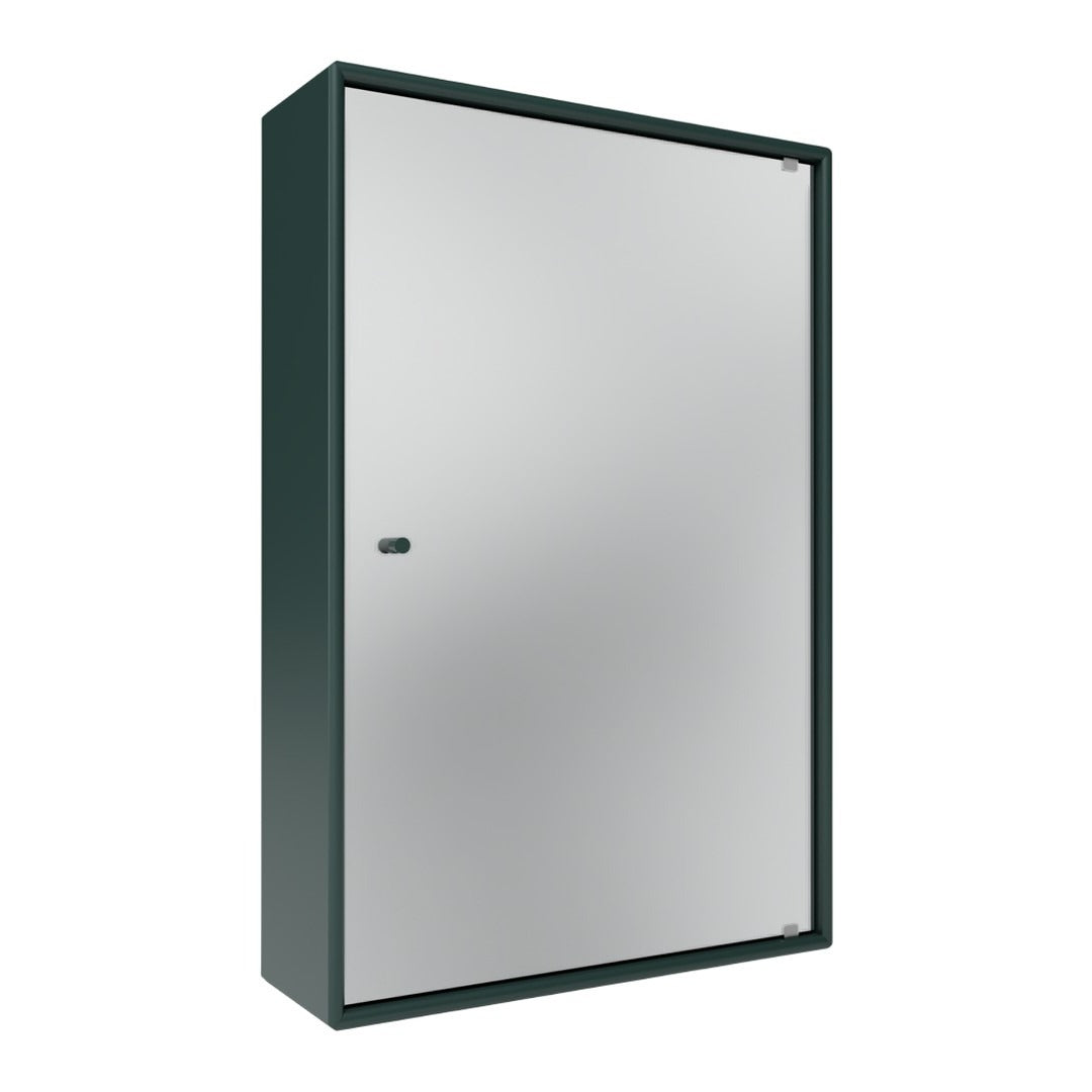 Green and silver mirrored cabinet with a sleek, modern design. Perfect for contemporary storage solutions.