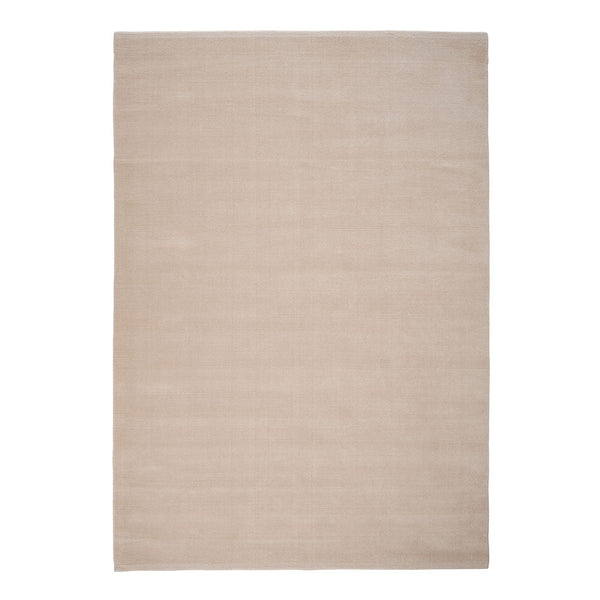 Neutral beige area rug with a smooth, solid pattern, perfect for modern and minimalist decor.