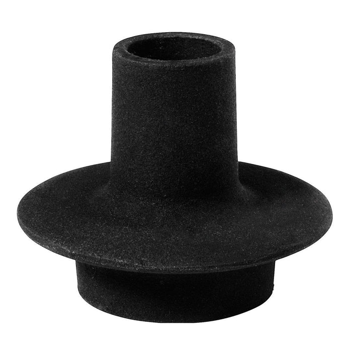 Black foam funnel with a smooth, matte finish and a wide base, featuring a tall cylindrical neck.