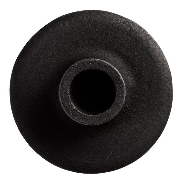 Black ceramic bowl with a smooth, textured finish and a circular design. Perfect for modern decor.