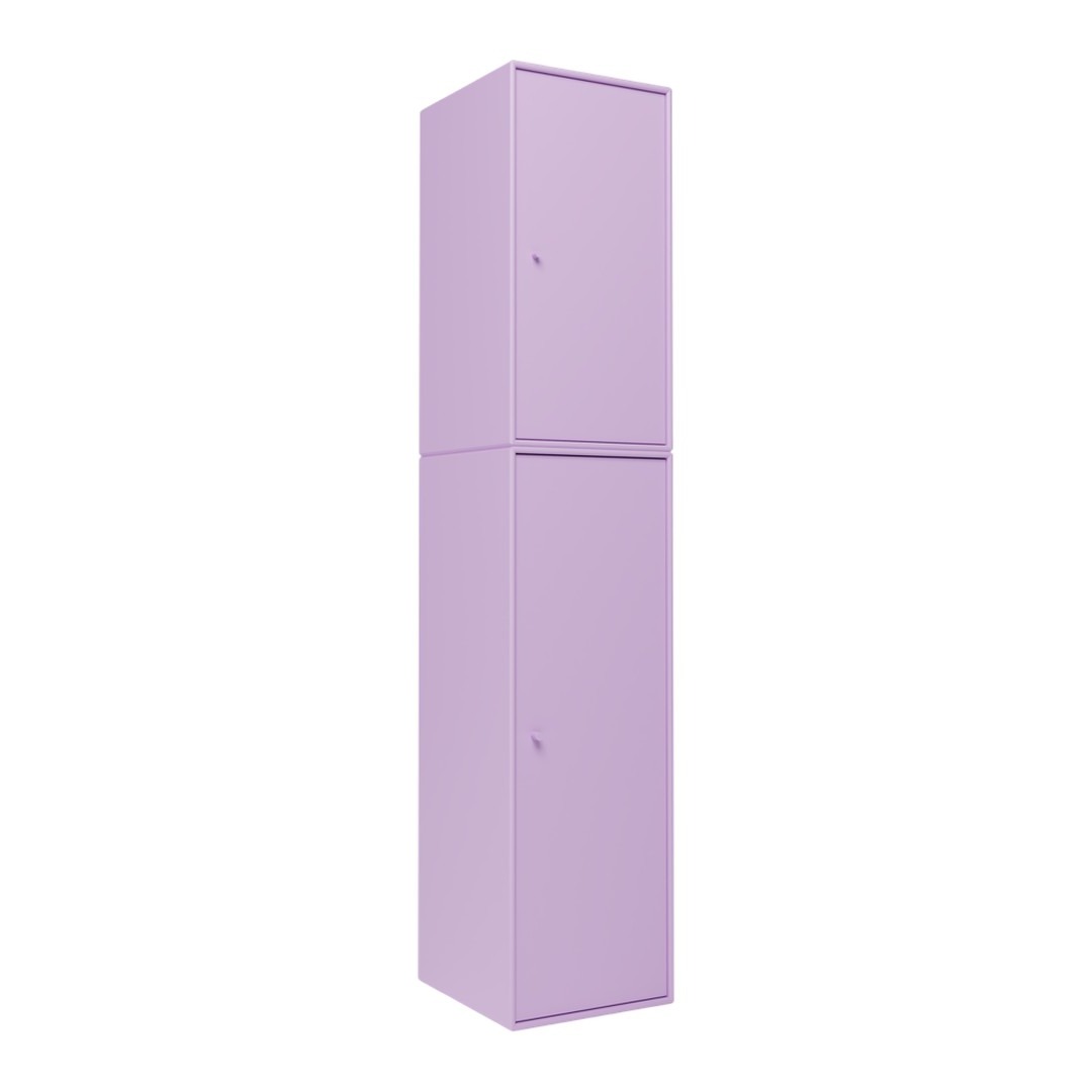Tall, two-door cabinet in soft lavender purple with a smooth, matte finish. Perfect for modern spaces.
