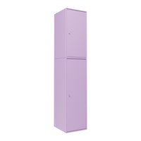 Tall, two-door cabinet in soft lavender purple with a smooth, matte finish. Perfect for modern spaces.