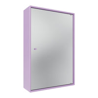 "Purple wall cabinet with a sleek, mirror finish and minimalistic design."
