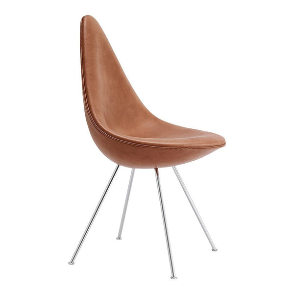 Brown molded chair with a smooth, sleek design and silver metal legs. Ideal for modern decor.
