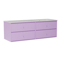 Purple storage dresser with a smooth white top and four spacious drawers for stylish organization.