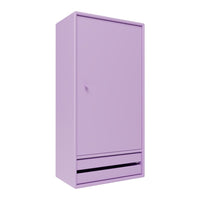 Lavender-colored wardrobe with a sleek, modern design and a minimalistic drawer at the bottom.