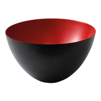 Black bowl with a glossy exterior and a vibrant red interior, featuring a sleek, modern design. Perfect for stylish serving.