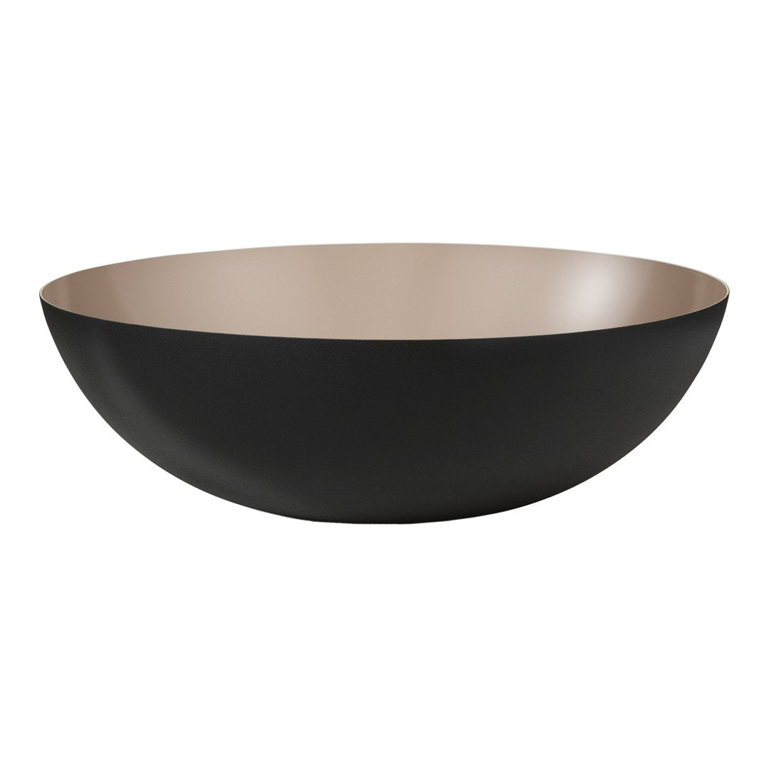 Black and beige bowl with a smooth matte exterior and glossy interior, featuring a sleek, modern design.