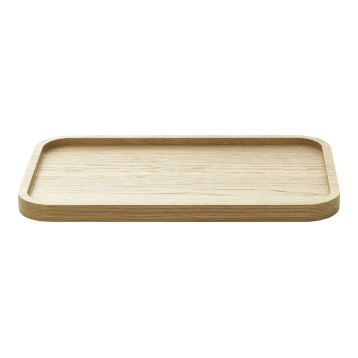 Natural wood tray in light oak finish, featuring a smooth, minimalist design with rounded edges. Perfect for modern decor.